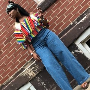 Rainbow Off Shoulder Crop Top